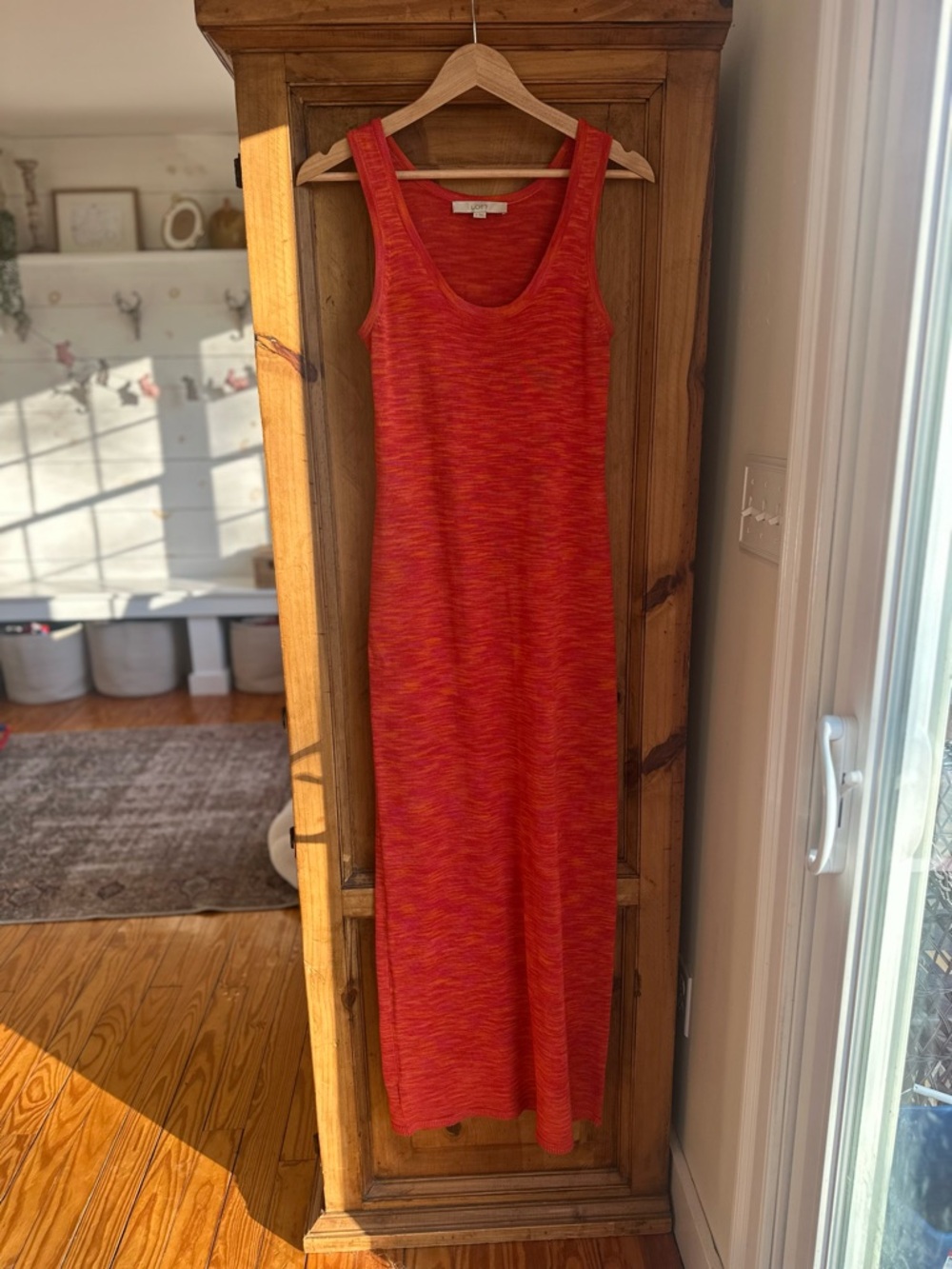 LOFT Red Space-Dye Tank Maxi Dress Small